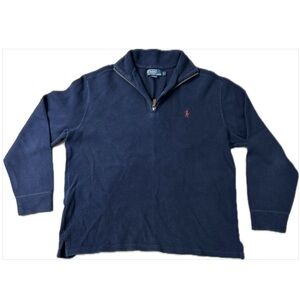 😎 Men’s Polo by Ralph Lauren Quarter Zip Pull Over Navy Blue Cotton Sweater